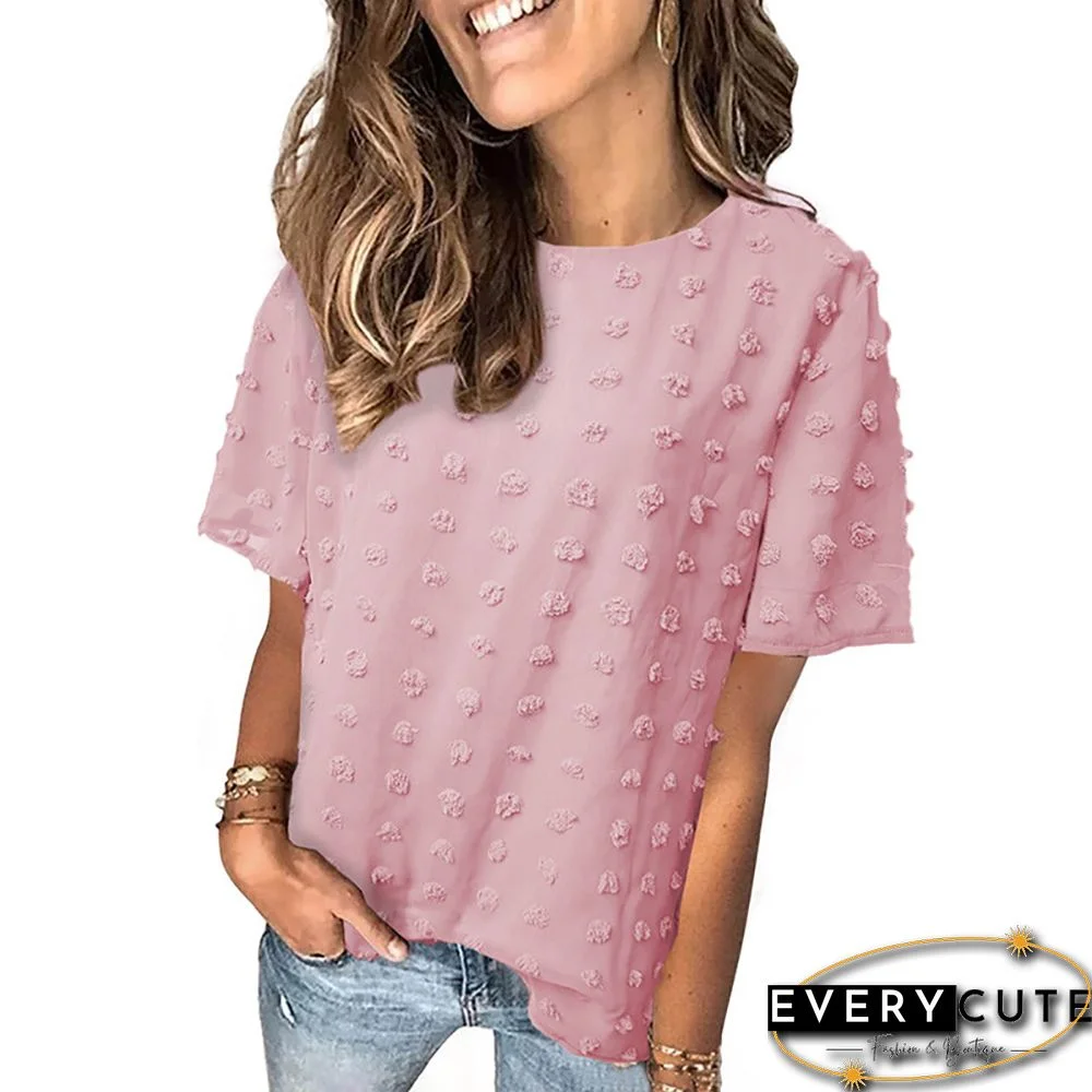 Pink Swiss Dot Texture Short Sleeve Top