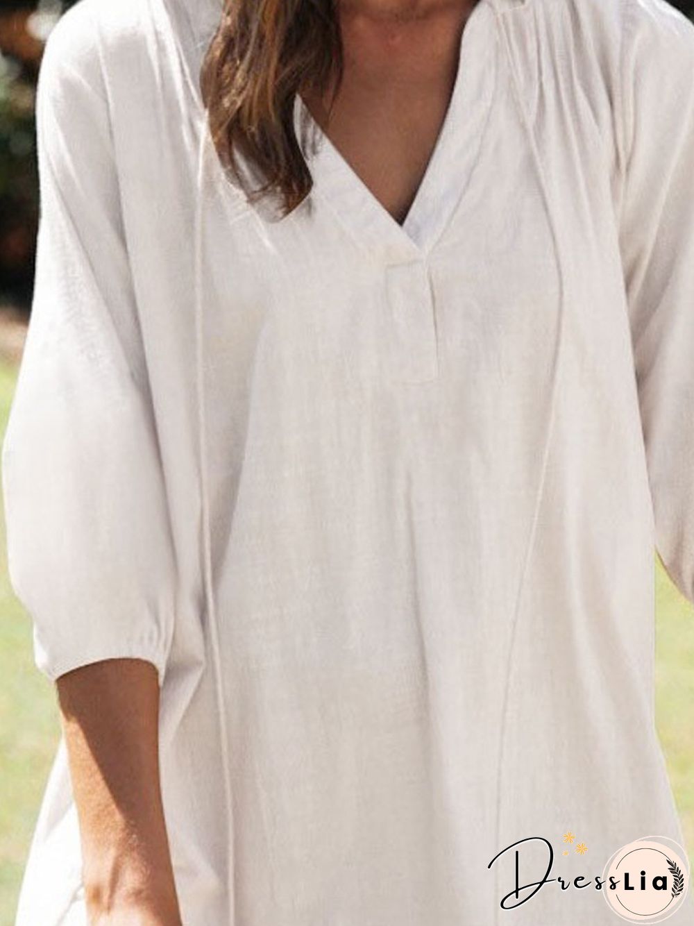 Cotton Blends Solid Short Sleeve Woven Dress