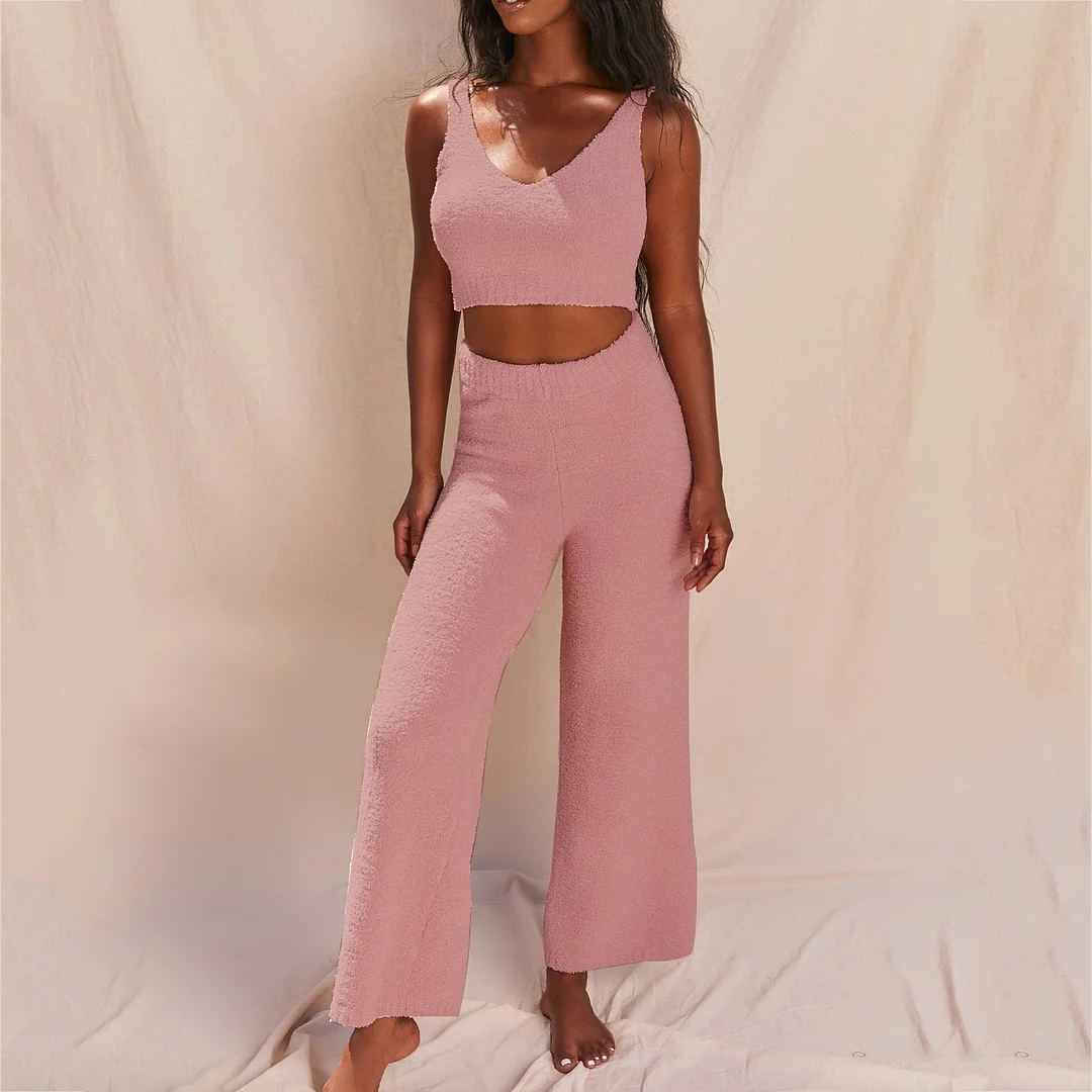 Fashion sexy V-neck plush short vest trousers two-piece Suits