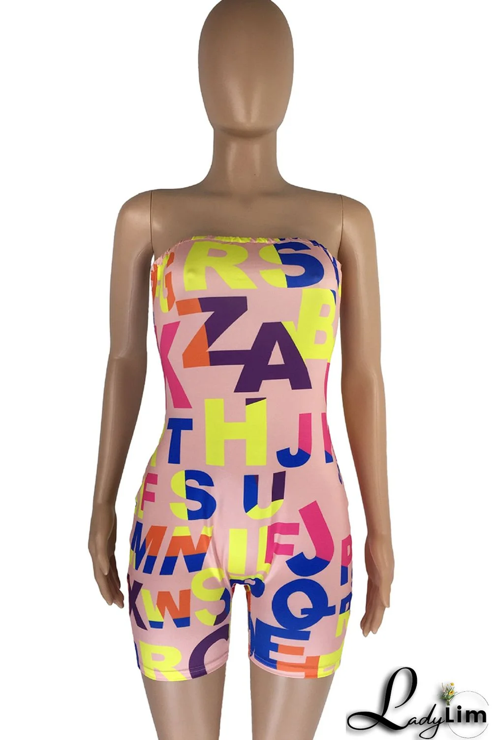 White Fashion Sexy Letter Print Backless Strapless Skinny Romper