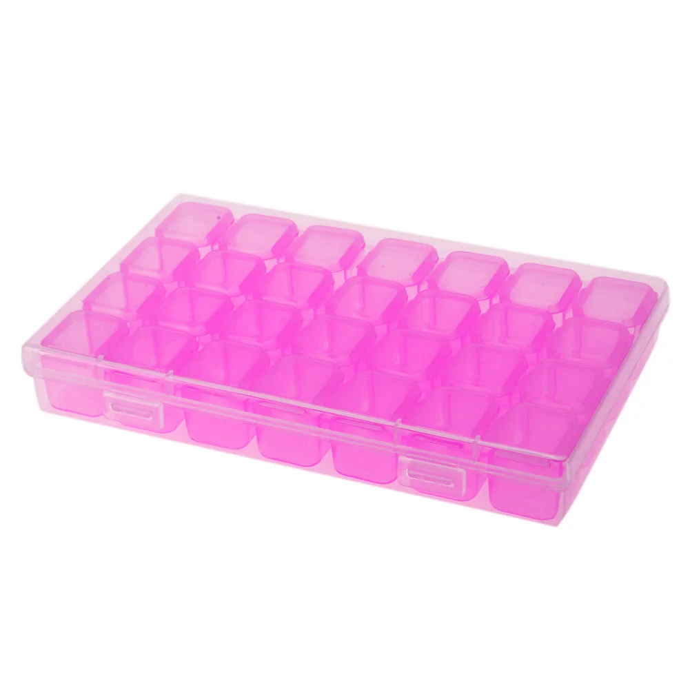 28 Grids Plastic Storage Box Nail Rhinestone Jewelry Display Case(Purple)
