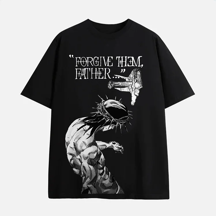 Casual Forgive Them, Father Graphics Print Short Sleeve Cotton T-Shirt