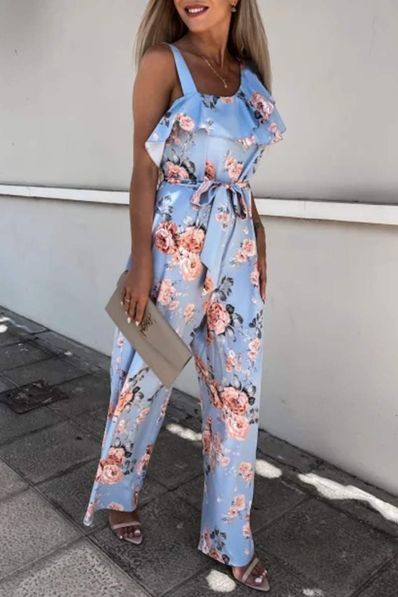 Casual Print Split Joint One Shoulder Straight Jumpsuits(3 colors)