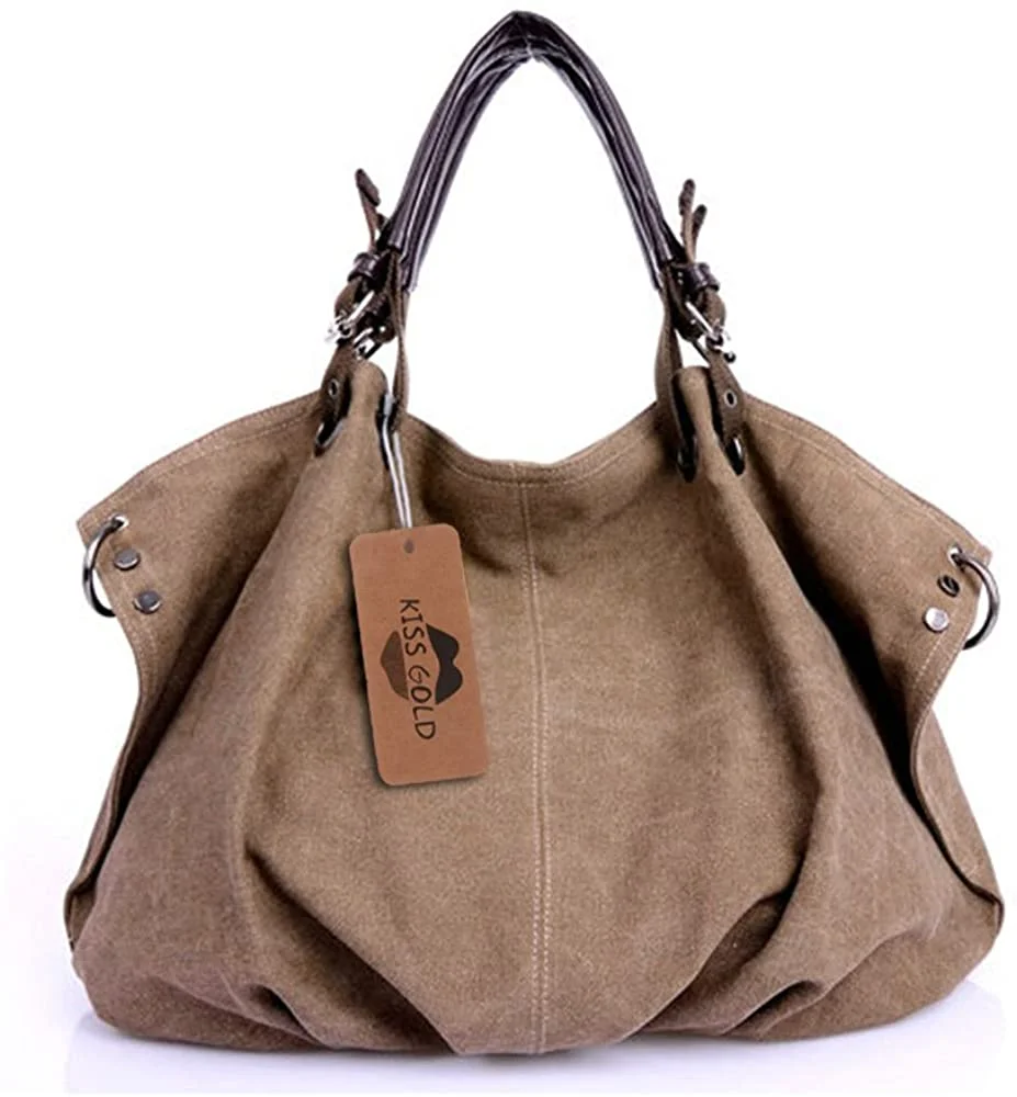 European Style Canvas Large Tote Top Handle Bag Shopping Hobo Shoulder Bag, Large Size