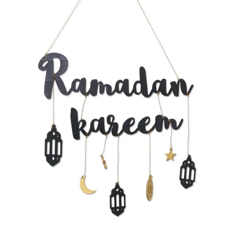 2021 Eid Mubarak Ramadan Kareen Decor Moon And Star Alphabet Pendant Wooden Craft For Ramadan Decoration Home Door Hanging