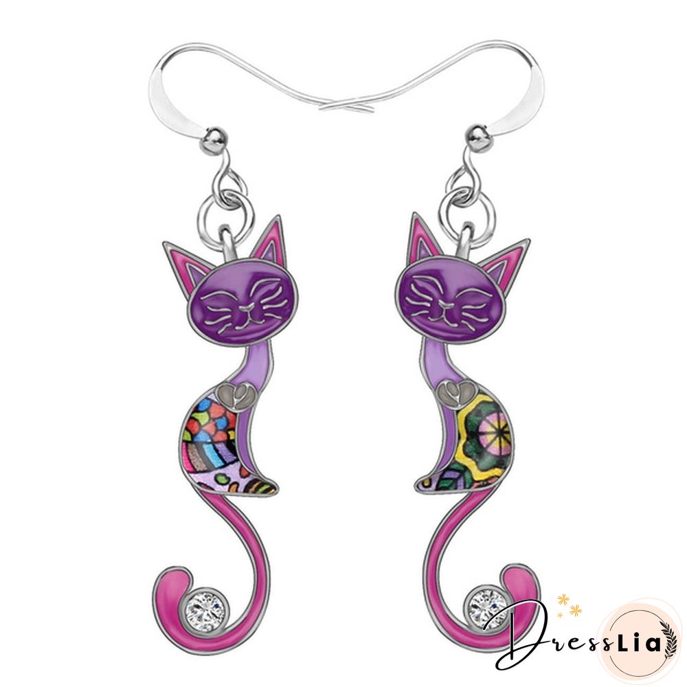 Fashion Animal Enamel Alloy Rhinestone Elegant Closed Eyes Cat Earrings Drop Dangle Earrings For Women Girls Gift Charms Pet Accessories 1 Pair Hot Sale