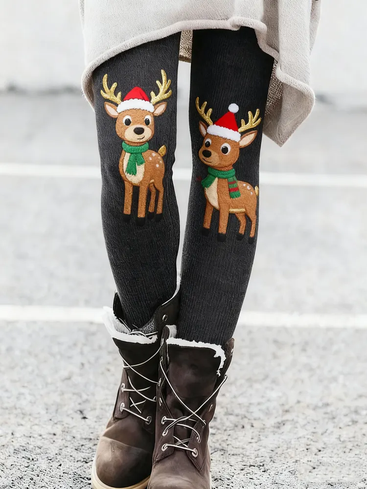 Women's Christmas Print Thermal Leggings-1107