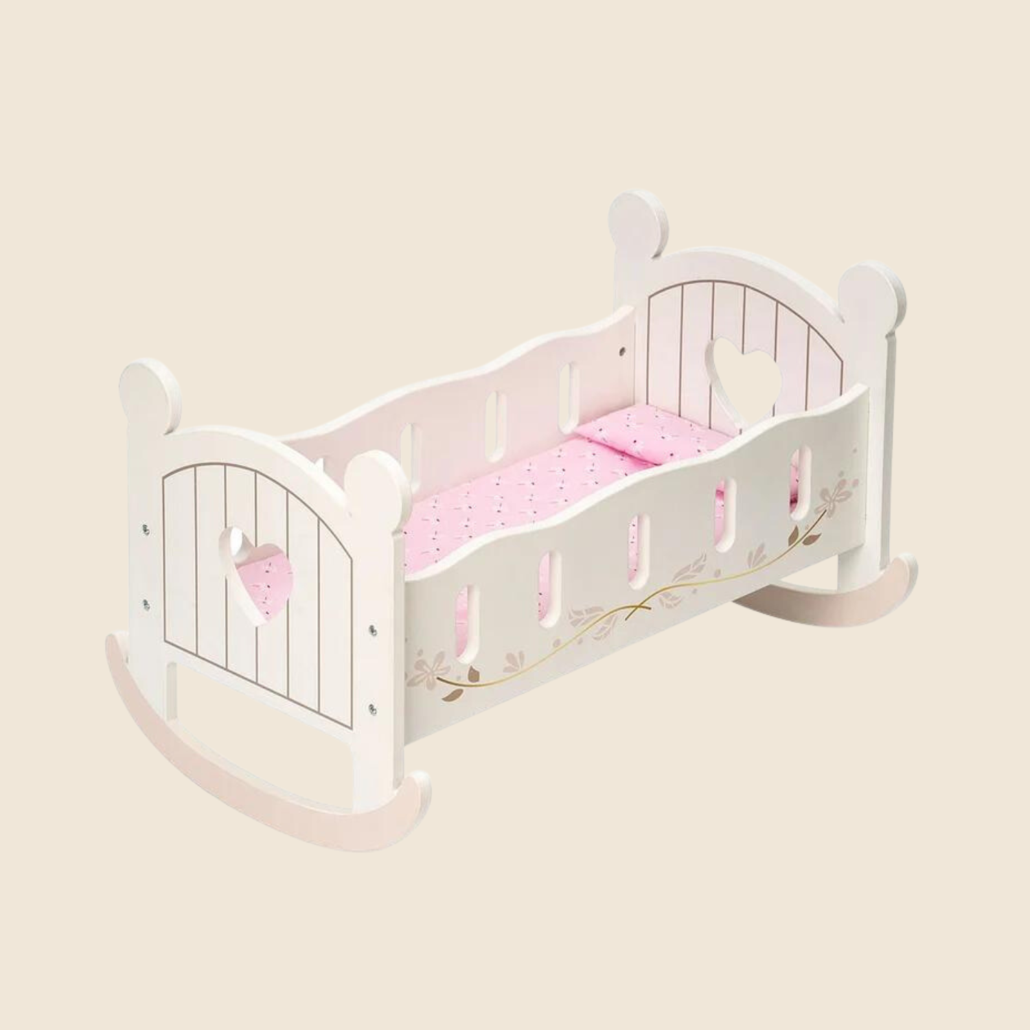 ROBUD Baby Doll Crib Doll Cradle Wooden With Bedding Doll Rocking