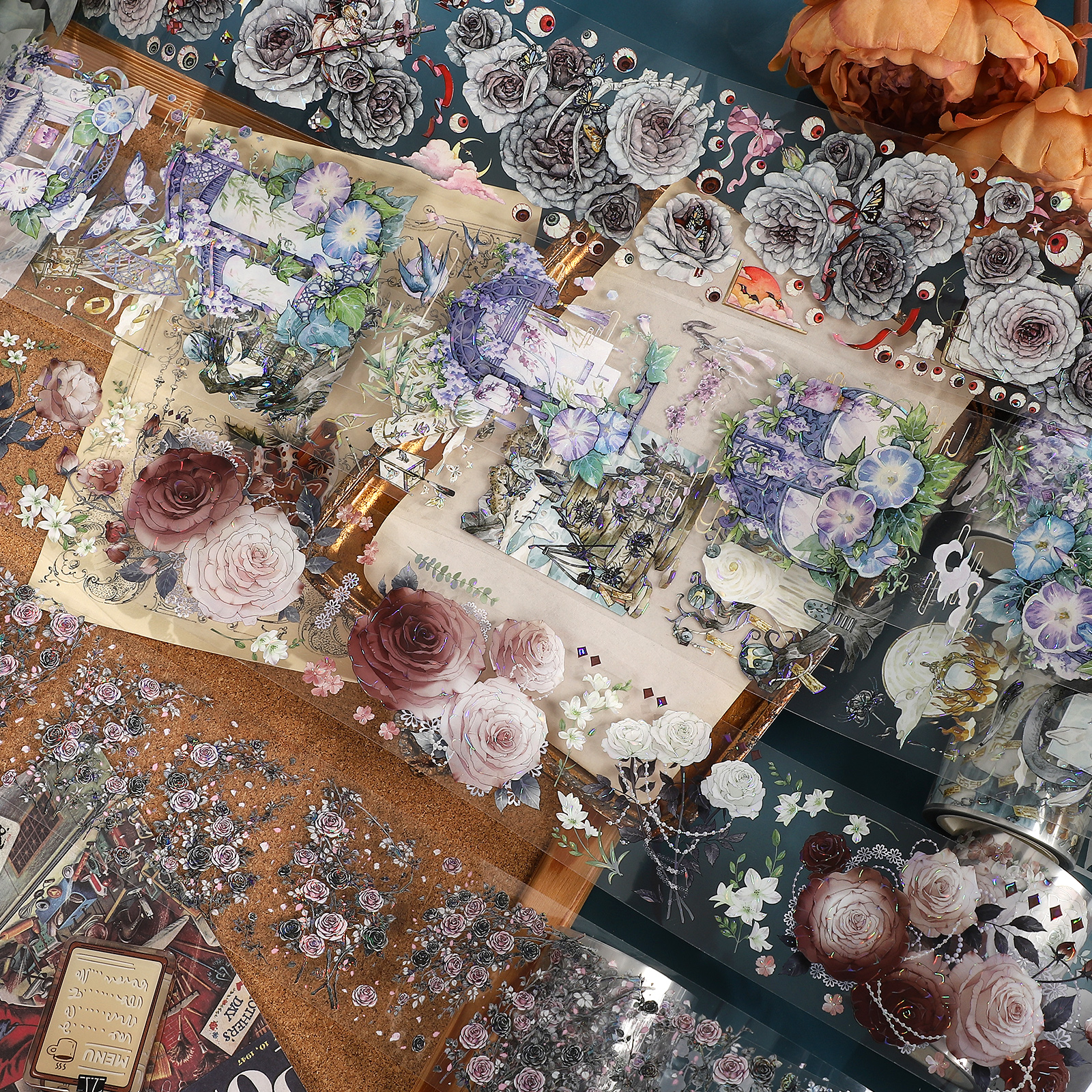 PET 테이프 - 500cm 빈티지 꽃 캐릭터 조경