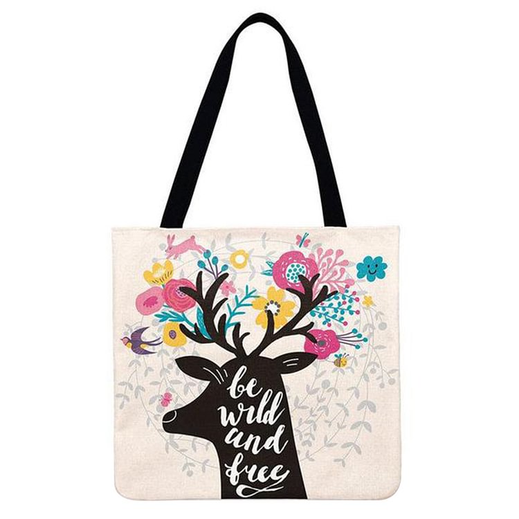 Nordic Literary Deer - Linen Tote Bag