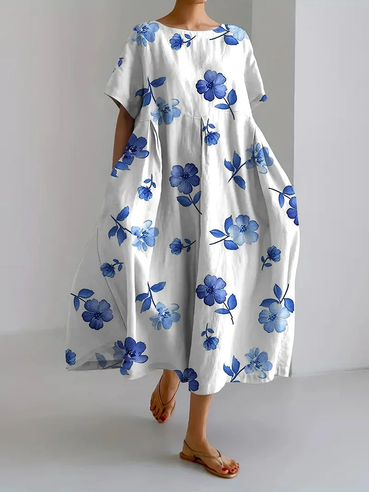 Women's Retro Botanical Floral Design Printed Casual Loose Dress