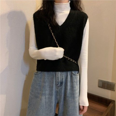 Women's Solid Color Loose Knitted Fashion Sweater Vest