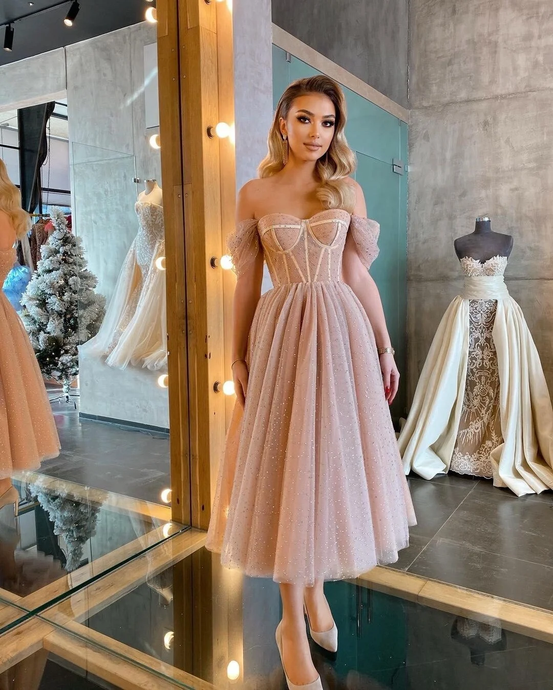 Jangj Fashion Sexy Formal Sequin Maxi Bride Dresses Sweet Off Shoulder Backless Wedding Guest Dress 2022