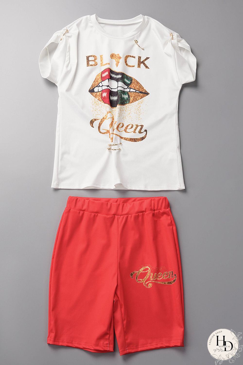 Dark Blue Casual Street Print Patchwork O Neck Short Sleeve Two Pieces