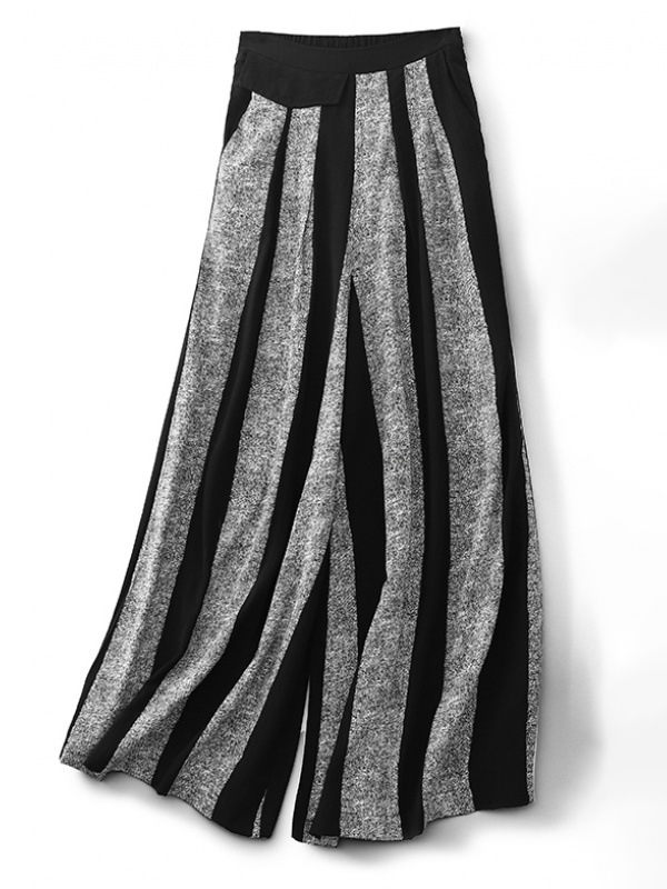 Casual Striped Cotton Linen Wide Leg Pants