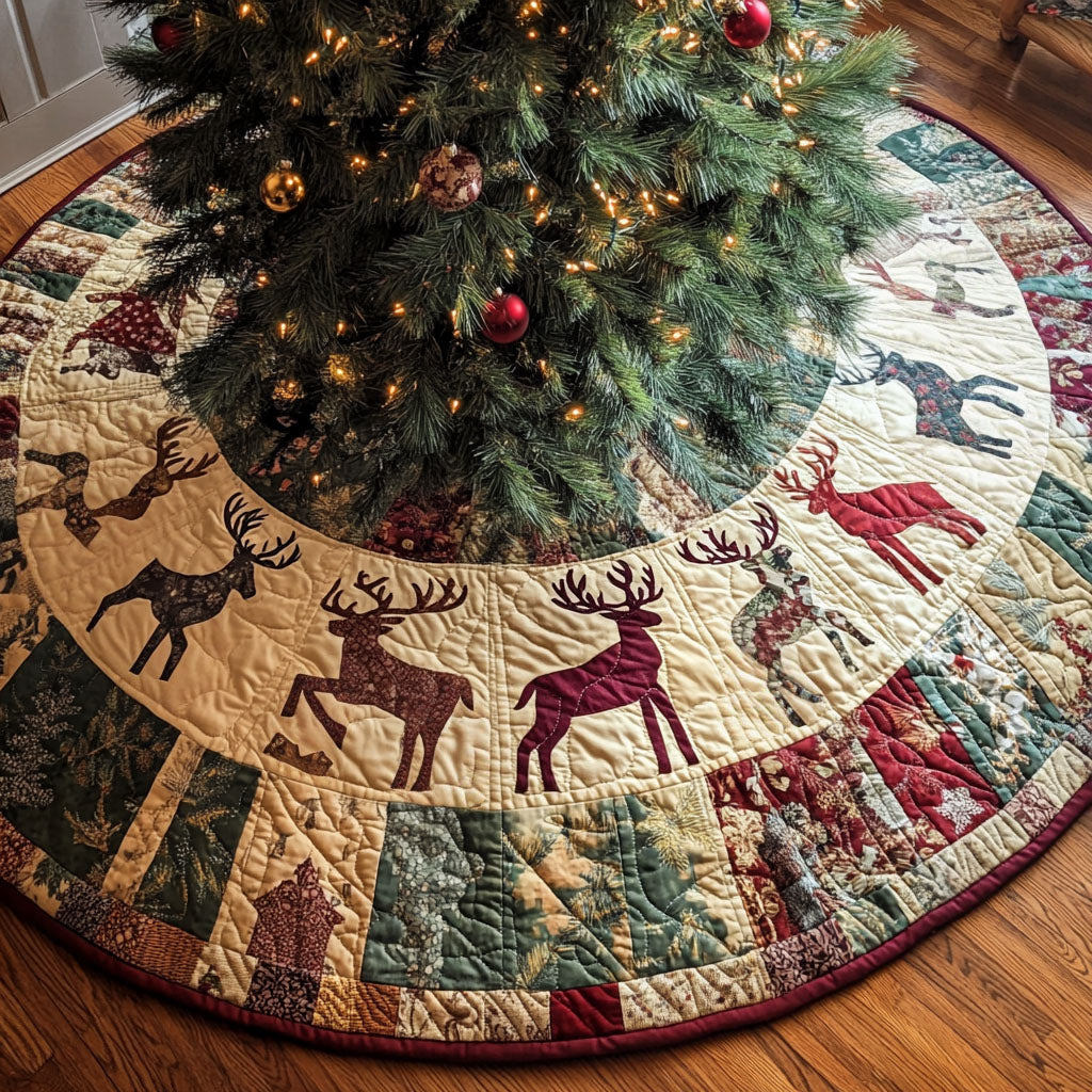 Yule Stag Serenity Quilted Christmas Tree Skirt NCU0PT2388