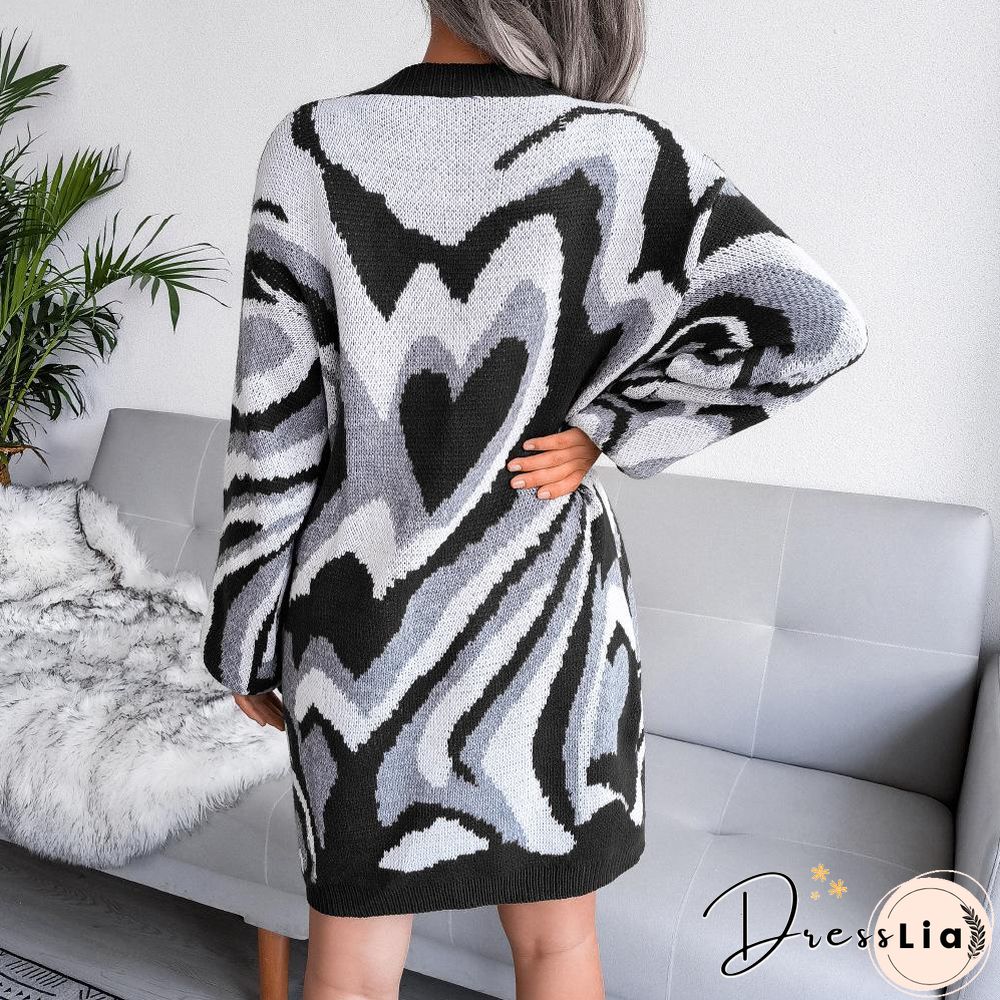 Heart Shape Color Block Knitting Dress