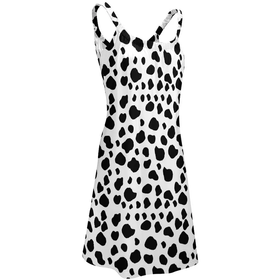 Cow Print Cow Pattern Cow Spots Black And White Summer Hawaiian Beach Dresses Casual Sling Sleeveless Printed Knee Length Dress Black & White-L