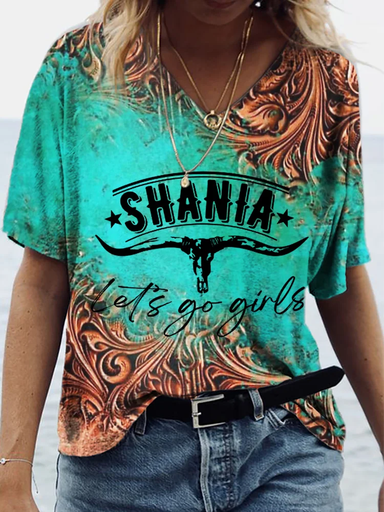 Let's Go Girl Leather Turquoise Glitter Graphic T Shirt