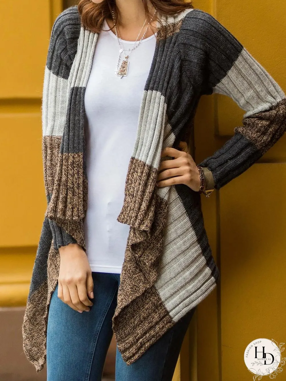 Women Casual Color Block Winter Asymmetric Mid-weight Micro-Elasticity Long sleeve