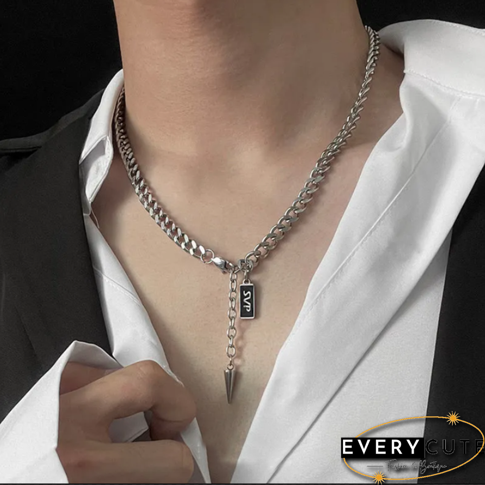 Men's & Women's Hip Hop Titanium Steel Clavicle Necklace Letter Chain