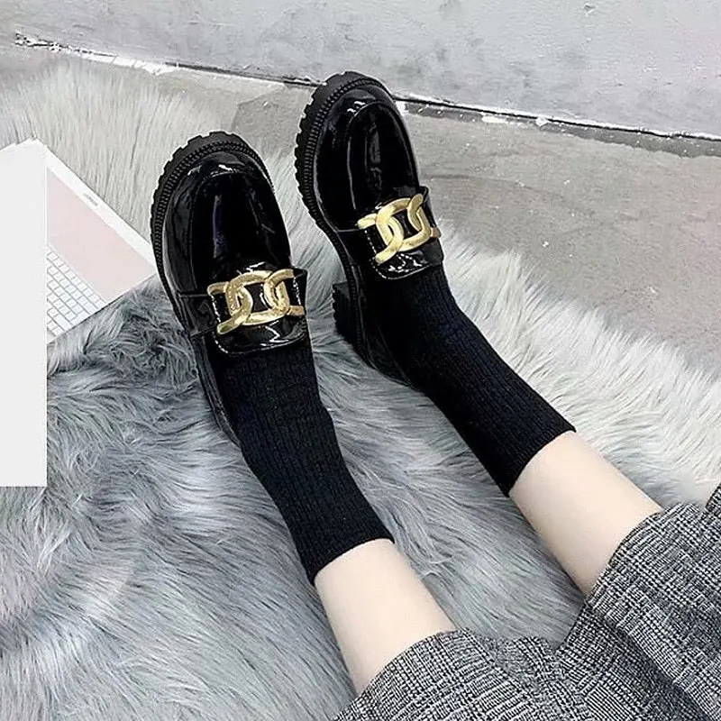 Women Platform Flat Oxford Shoes Black Lace Up Leather Casual Round Toe Spring Autumn Shoes Heighten Waterproof Shoes Plus Siz