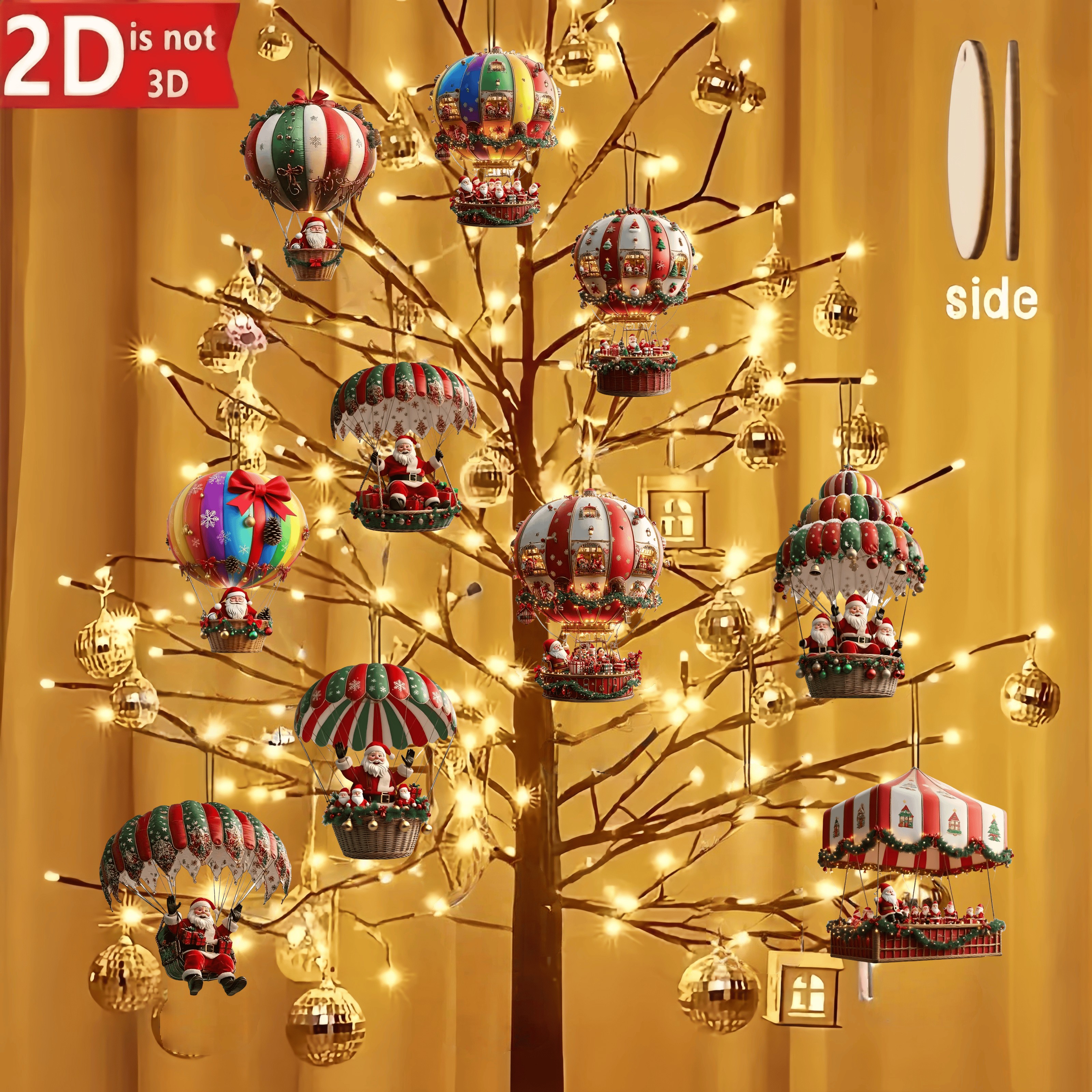 Tegooe 10-Piece Christmas Wooden Ornament Set Flat 2D Printed Santa Theme Pendants