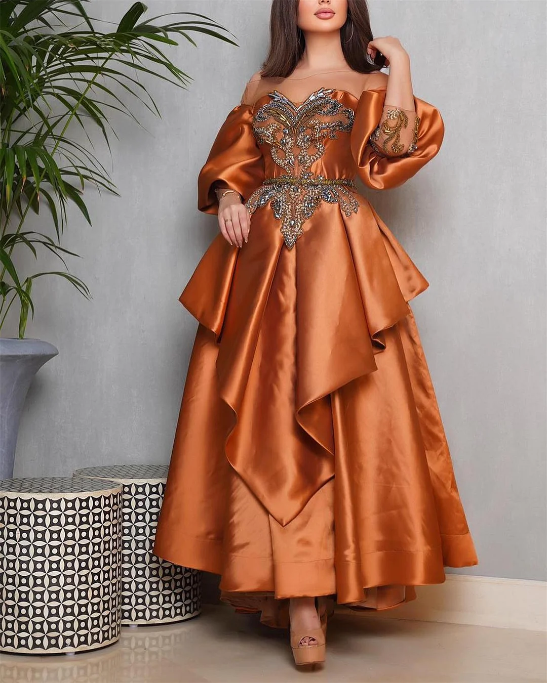 Women's Off Shoulder Embroidered Lantern Sleeve Dress