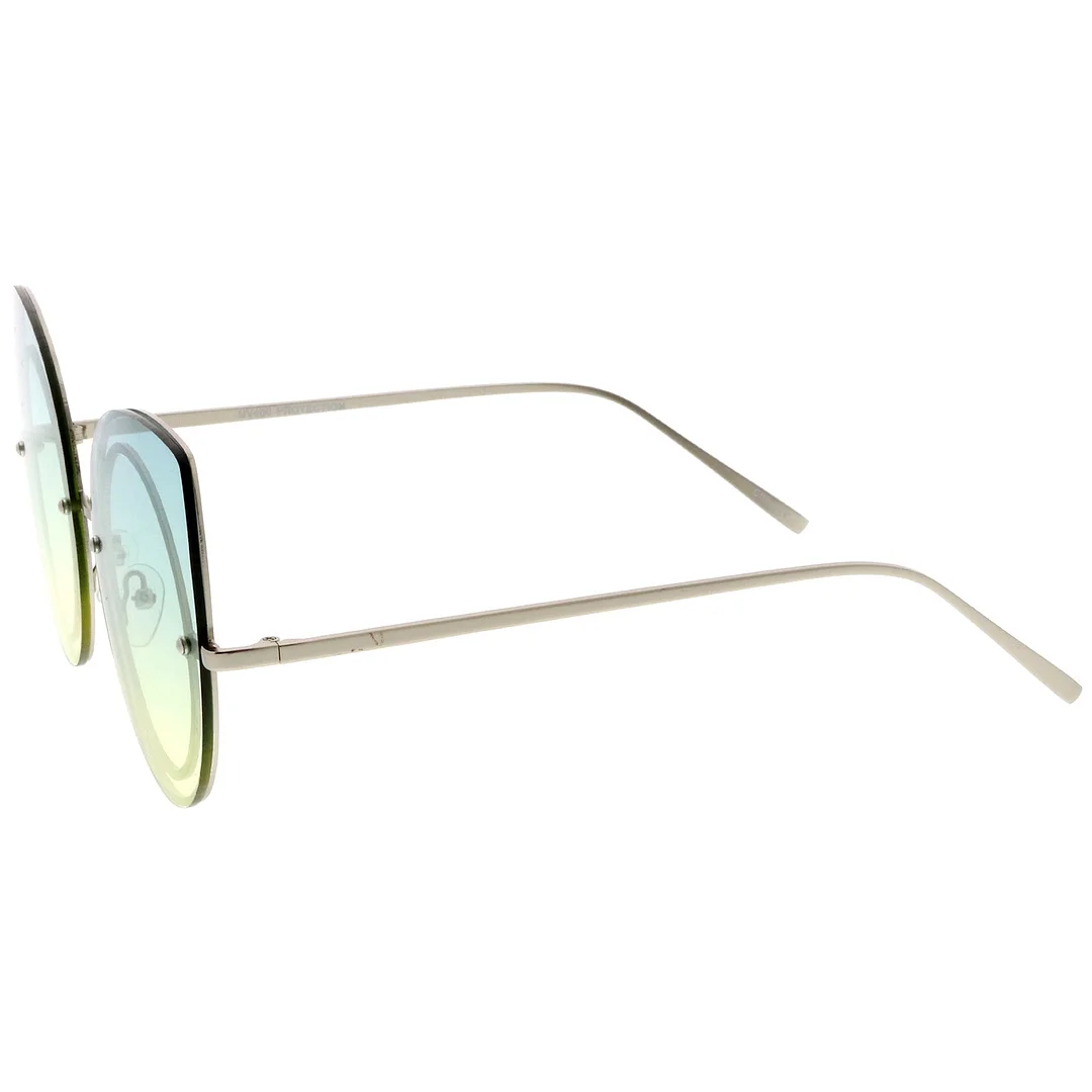 Women's Oversize Rimless Colored Gradient Flat Lens Cat Eye glasses 63mm