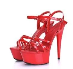 Qengg Hot! Women Summer Sandals Patent Leather Platform Sandals High-heeled Shoes 15cm  Fashion Shows Thin Heels Plus-size pumps 34-44