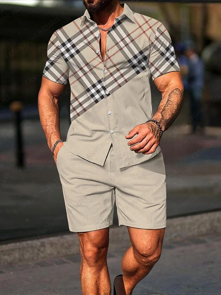 Men's casual printed short sleeved two-piece set