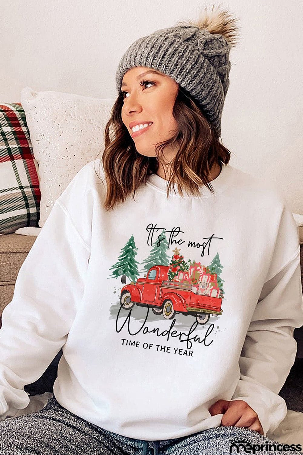 Christmas Truck Letter Graphic Print Pullover Sweatshirt