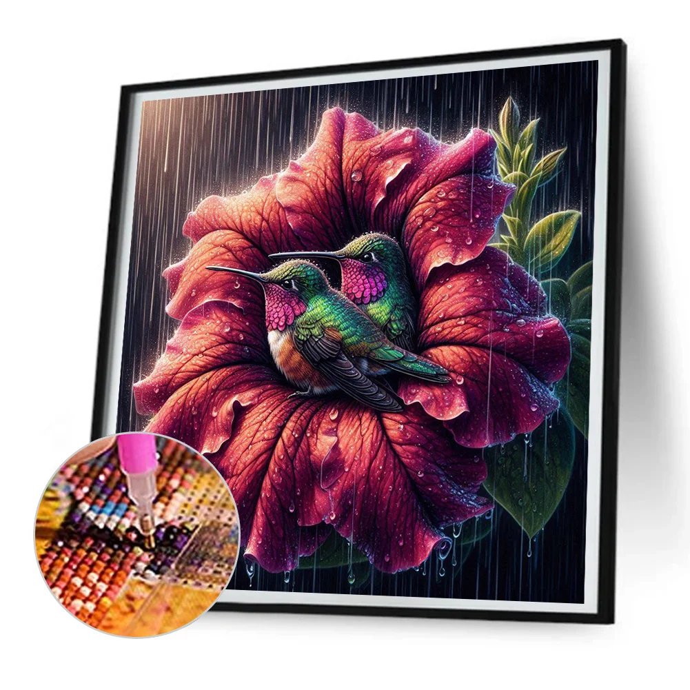 Diamond Painting - Full Round Drill - Flower Hummingbird(Canvas|30*30cm)