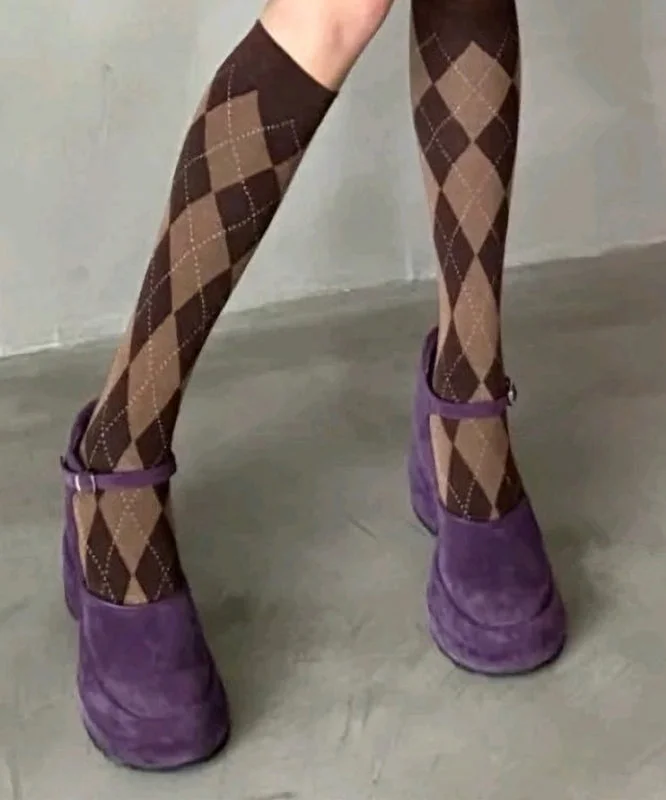 Purple Buckle Strap Platform Heels Sandals Suede Fashion