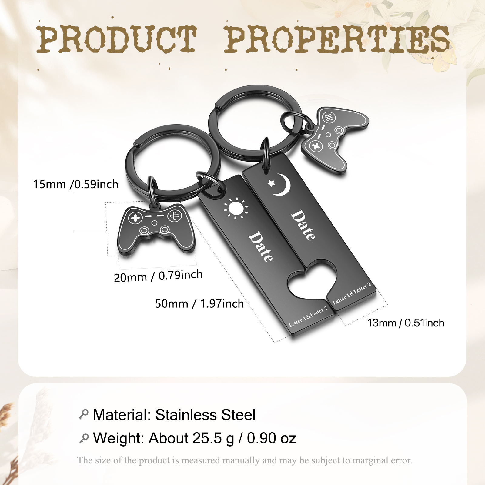 Personalised Couple Keychain Custom 2 Letters & Date Keyring Game Console Valentine's Day Gift for Him/Her-Jessemade AU