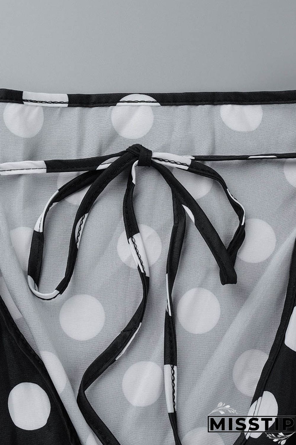 Black Casual Dot Print Patchwork Backless O Neck Long Sleeve Plus Size Dresses (Without Belt)