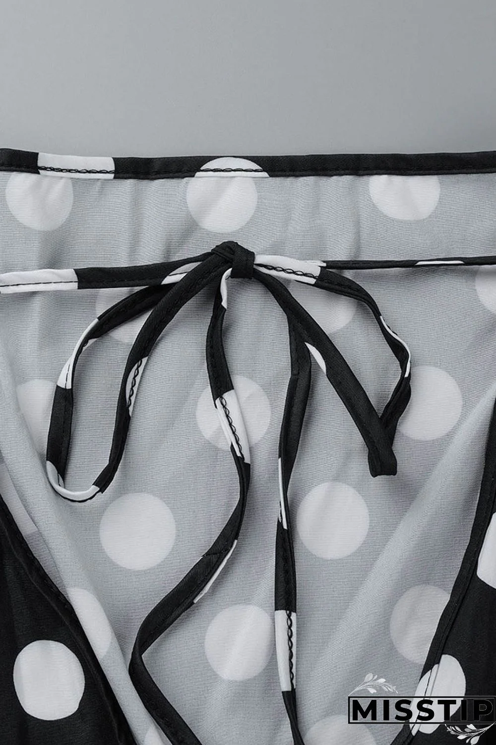 Black Casual Dot Print Patchwork Backless O Neck Long Sleeve Plus Size Dresses (Without Belt)