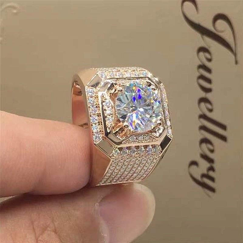 Wish New Simulation Zircon Wide Men’s Diamond Ring Micro-inlaid Square Diamond Ring