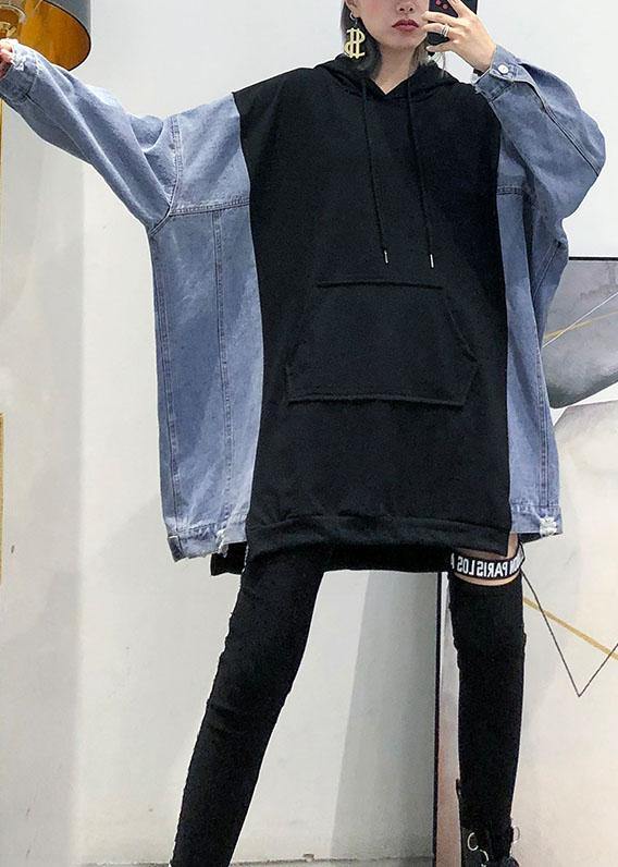 VCSHOES black hooded cotton clothes patchwork daily fall tops
