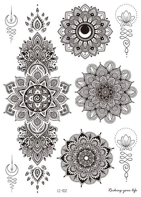 18 Kinds Women Temporary Tattoo Black Mandala Flowers Tattoos Sticker Body Art Waterproof Disposable tatouage temporaire