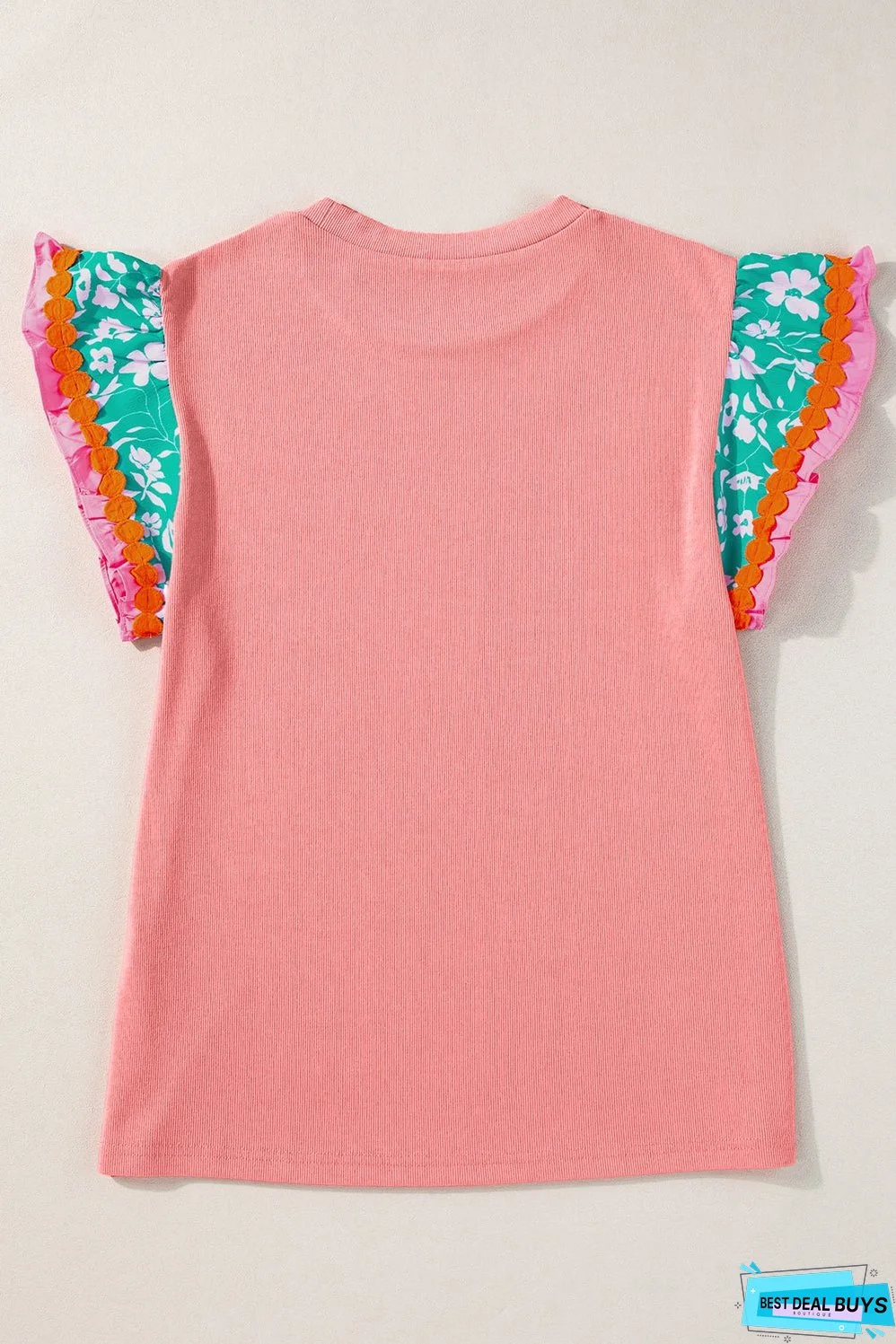 Contrast Ricrac Floral Sleeve Top