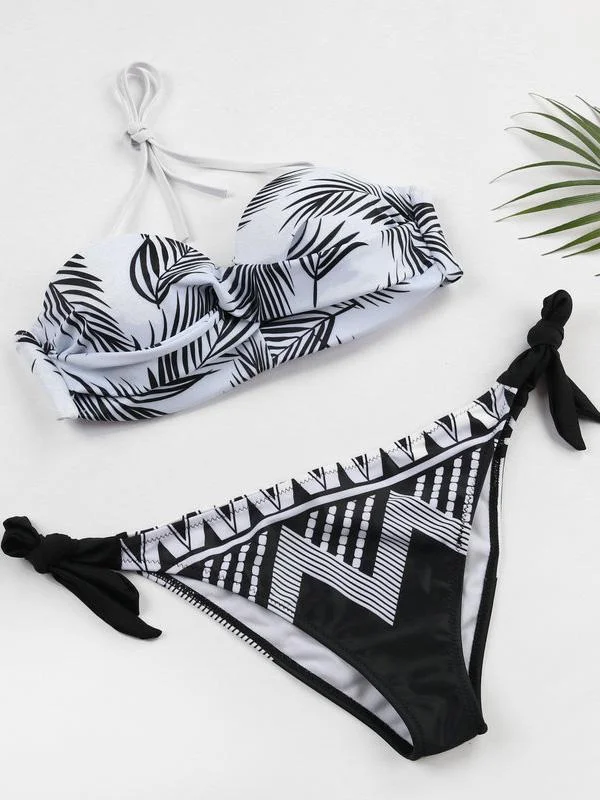 Leaves Bandeau Bikini Swimsuit