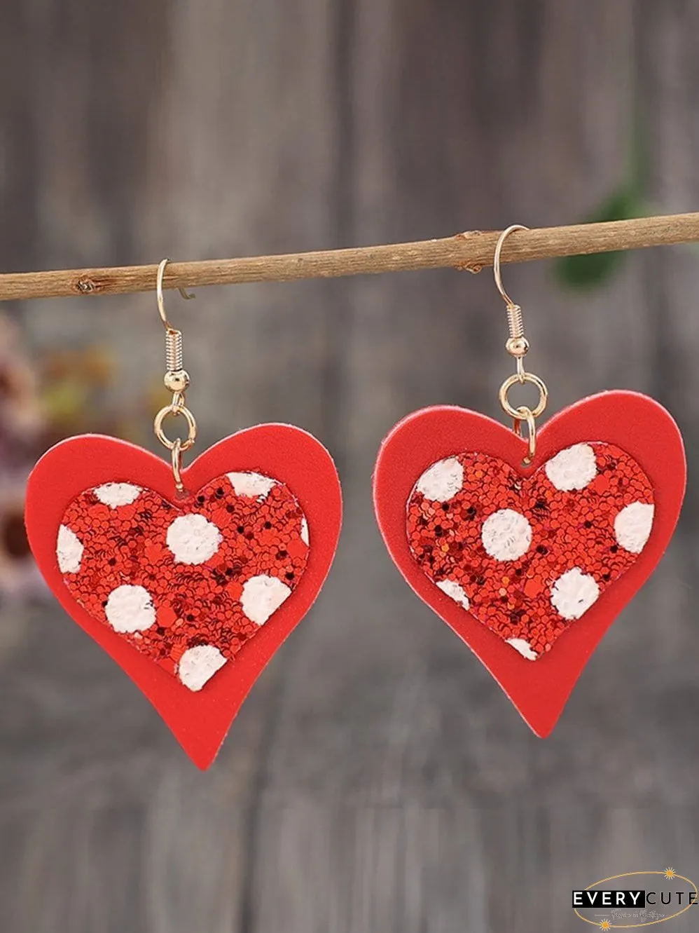 Heart-Shaped Fiery Red Leather Valentine's Day Earrings