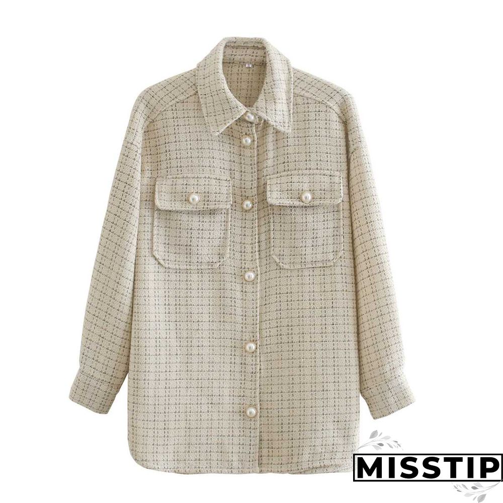 Classic Thick Colorblock Checked Button Down Shirt Jacket Woolen