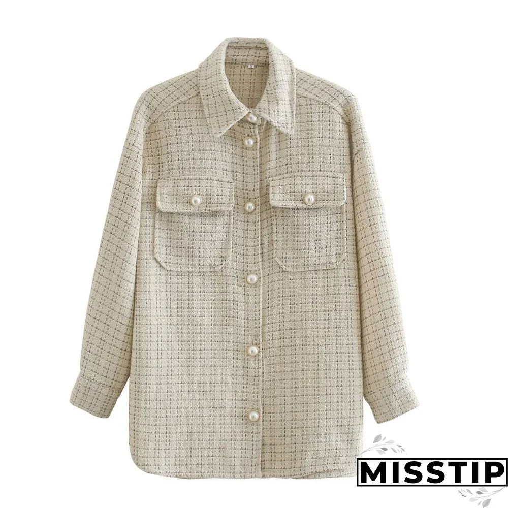 Classic Thick Colorblock Checked Button Down Shirt Jacket Woolen