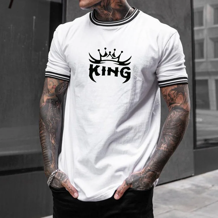 Men's Fashion Crown King Pattern Print Color Matching Casual Short Sleeve T-Shirt