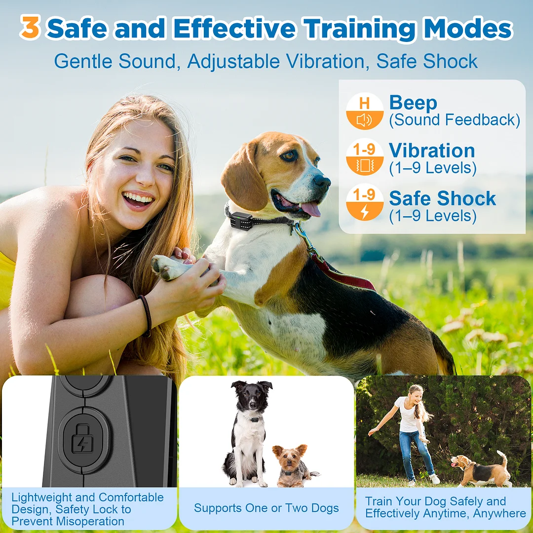 Dog Training Collar with Remote for All Dog Sizes, 1640FT Range IP67-Rated Dog Shock Collar with Beep Vibration Safe Shock, Safety Lock, Reflective Nylon Collar, Rechargeable