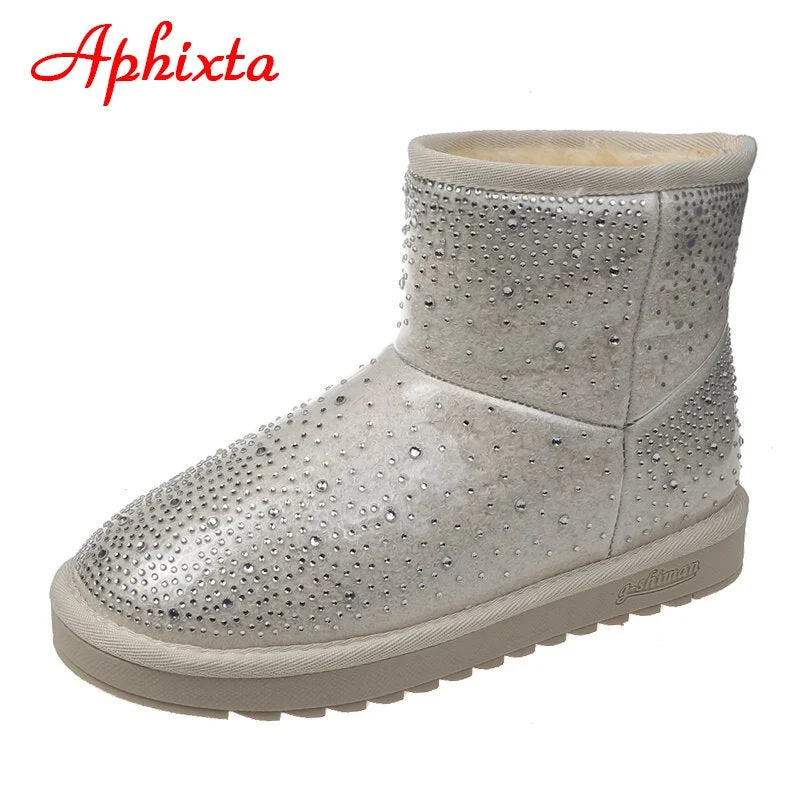APHIXTA 2020 New Winter Warm Transparent Waterproof Snow Women Boots Plush Platform Boots Furry Crystals Design Shoes Woman