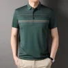Cotton lapel striped business casual polo shirt