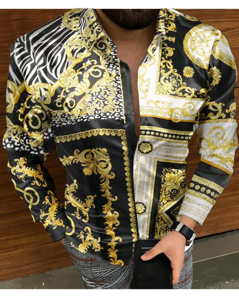 men's casual printed long-sleeved shirt